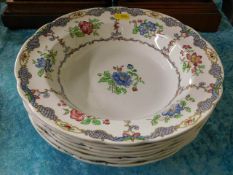 Eight Copeland Late Spode decorative soup dishes