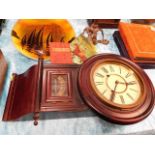 A mahogany wall clock a/f, a hunting booklet & one