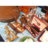 Two 19thC. copper candlesticks & a quantity of oth
