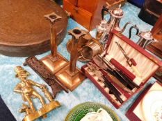 Two 19thC. copper candlesticks & a quantity of oth