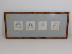 A framed set of four 19thC. pencil sketches of sis