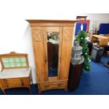 A c.1900 satinwood wardrobe with mirror