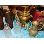 A brass Russian samovar & a Persian style brass hot water pot