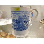 A 19thC. English blue & white transferware tankard