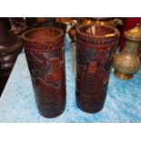 A pair of large Japanese bamboo brush pots