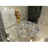 A modern Daum crystal dish with gilt owl 4.75in hi