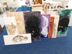 Eight Anne Hudson cat oil paintings