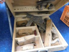 A boxed quantity of wooden tools & planes
