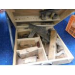 A boxed quantity of wooden tools & planes