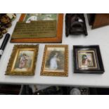Two framed watercolours twinned with a framed Limoges enamel