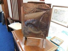A Eustace arts & crafts copper fire screen featuri