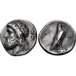 ELIS, Olympia. 107th Olympiad. 352 BC. AR Stater (24mm, 11.72 g, 6h). ‘Zeus’ mint. Head of Zeus