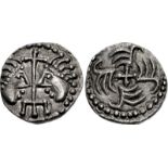 ANGLO-SAXON, Secondary Sceattas. Circa 710-725. AR Sceatt (11mm, 1.04 g). Series J, type 37. Mint in