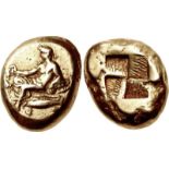 MYSIA, Kyzikos. Circa 450-330 BC. EL Stater (17mm, 16.07 g). Young Dionysos, diademed and wearing