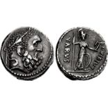 Moneyer issues of Imperatorial Rome. C. Vibius Varus. 42 BC. AR Denarius (17mm, 3.86 g, 1h). Rome