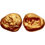 KINGS of LYDIA. Kroisos. Circa 564/53-550/39 BC. AV Stater (17mm, 10.69 g). Heavy standard. Sardes
