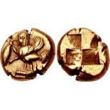 MYSIA, Kyzikos. Circa 550-450 BC. EL Hekte – Sixth Stater (10.5mm, 2.63 g). Harpy standing left on