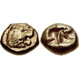 KINGS of LYDIA. Alyattes. Circa 620/10-564/53 BC. EL Hekte – Sixth Stater (10mm, 2.36 g). Sardes