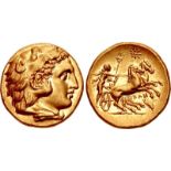 CALABRIA, Tarentum. Circa 281-276 BC. AV Stater (18mm, 8.55 g, 1h). Youthful head of Herakles right,