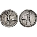 BRUTTIUM, Kaulonia. Circa 525-500 BC. AR Nomos (29.5mm, 7.97 g, 12h). Apollo advancing right,