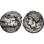 SICILY, Thermai Himeraiai. Punic Issues. Circa 350-330 BC. AR Tetradrachm (26mm, 17.15 g, 10h).