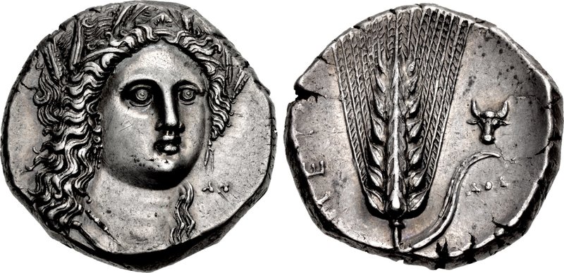 LUCANIA, Metapontion. Circa 330-290 BC. AR Nomos (20mm, 7.92 g, 4h). Head of Demeter facing slightly
