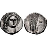 LUCANIA, Metapontion. Circa 330-290 BC. AR Nomos (20mm, 7.92 g, 4h). Head of Demeter facing slightly