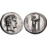 Mn. Fonteius C.f. 85 BC. AR Denarius (17mm, 4.19 g, 6h). Rome mint. Laureate head of Apollo