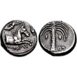 SICILY, Entella. Punic issues. Circa 407-398 BC. AR Tetradrachm (24mm, 17.63 g, 9h). Forepart of