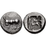 ASIA MINOR, Uncertain. 5th century BC. AR Third Stater or Drachm (13mm, 3.23 g, 9h). Bull(?)