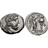 Anonymous. 211-208 BC. AR Victoriatus (15mm, 3.16 g, 11h). Uncertain mint. Laureate head of