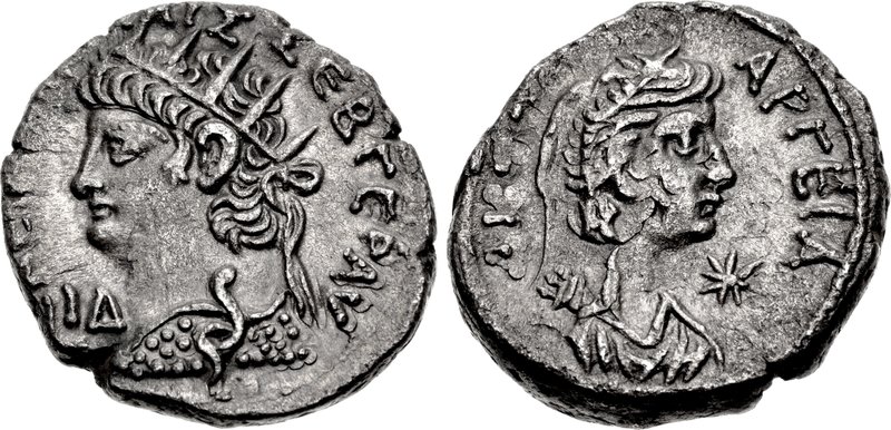 EGYPT, Alexandria. Nero. AD 54-68. BI Tetradrachm (25mm, 12.92 g, 12h). Dated RY 14 (AD 67/68). NE[