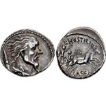 Moneyer issues of Imperatorial Rome. L. Hostilius Saserna. 48 BC. AR Denarius (18mm, 3.94 g, 9h).