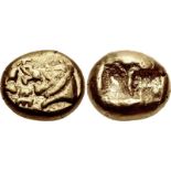 KINGS of LYDIA. Alyattes. Circa 620/10-564/53 BC. EL Hekte – Sixth Stater (10mm, 2.35 g). Sardes