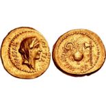 The Caesarians. Julius Caesar. Early 46 BC. AV Aureus (19mm, 7.94 g, 4h). Rome mint; A. Hirtius,