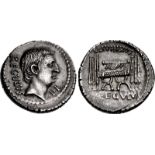 Moneyer issues of Imperatorial Rome. L. Livineius Regulus. 42 BC. AR Denarius (18mm, 4.06 g, 12h).