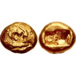 KINGS of LYDIA. Kroisos. Circa 564/53-550/39 BC. AV Stater (15mm, 8.01 g). Light standard. Sardes