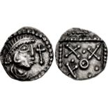 ANGLO-SAXON, Secondary Sceattas. Circa 710-720. AR Sceatt (12mm, 0.97 g). Series G, type 3a. Mint in