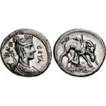 C. Hosidius C.f. Geta. 64 BC. AR Denarius (18mm, 4.03 g, 6h). Rome mint. Draped bust of Diana right,