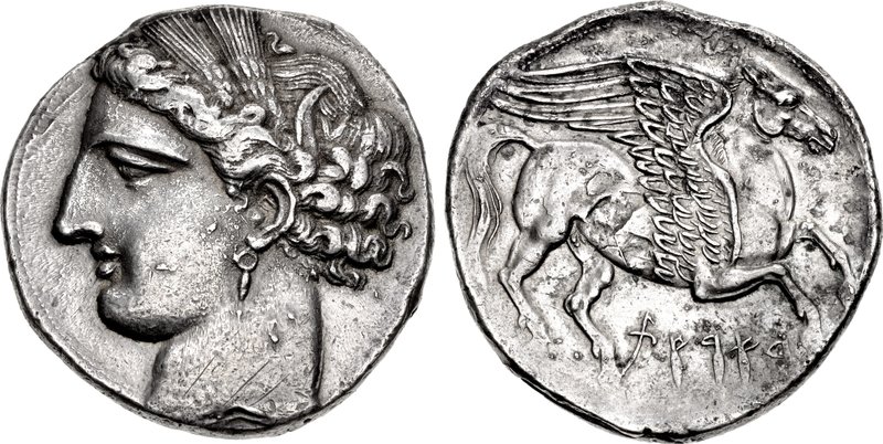 SICILY, Uncertain Punic mint. First Punic War. Circa 264-241 BC. AR 5 Shekels – Dekadrachm (40.