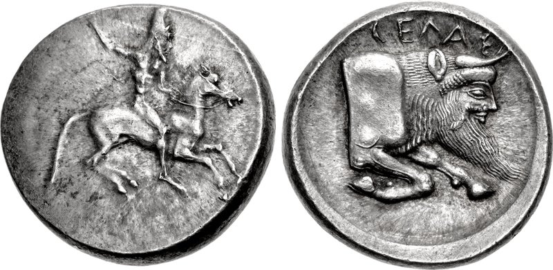 SICILY, Gela. Circa 490/85-480/75 BC. AR Didrachm (22mm, 8.53 g, 10h). Warrior, nude but for helmet,