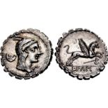 L. Papius. 79 BC. AR Denarius (19mm, 4.02 g, 6h). Rome mint. Head of Juno Sospita right, wearing