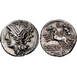 C. Coelius Caldus. 104 BC. AR Denarius (19mm, 3.95 g, 9h). Rome mint. Head of Roma left, wearing