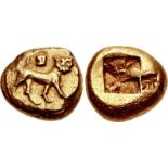 IONIA, Uncertain. Circa 600-550 BC. EL Stater (19mm, 16.49 g). Phokaic standard. Lion standing