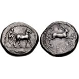 SICILY, Messana. 478-476 BC. AR Tetradrachm (26mm, 17.33 g, 1h). Charioteer, holding kentron in left