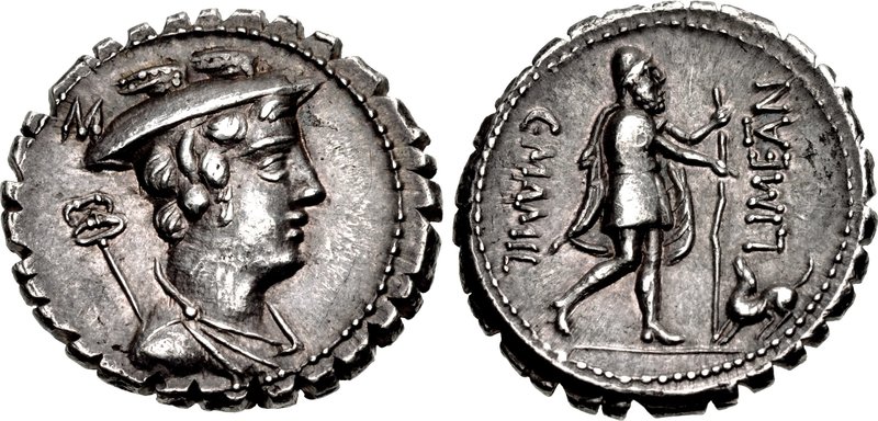 C. Mamilius Limetanus. 82 BC. AR Serrate Denarius (19mm, 4.24 g, 7h). Rome mint. Draped bust of
