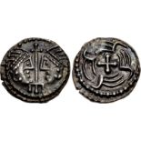 ANGLO-SAXON, Secondary Sceattas. Circa 710-725. AR Sceatt (12.5mm, 1.05 g). Series J, type 37.