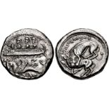 PHOENICIA, Byblos (Gebal). 'Ozba'al. Circa 400-365 BC. AR Shekel (24.5mm, 13.30 g, 7h). Three