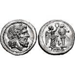 Anonymous. 211-208 BC. AR Victoriatus (18mm, 3.42 g, 1h). Luceria L (second Crawford series).
