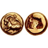 IONIA, Phokaia. Circa 625/0-522 BC. EL Hekte – Sixth Stater (10mm, 2.58 g). Ibex recumbent left;